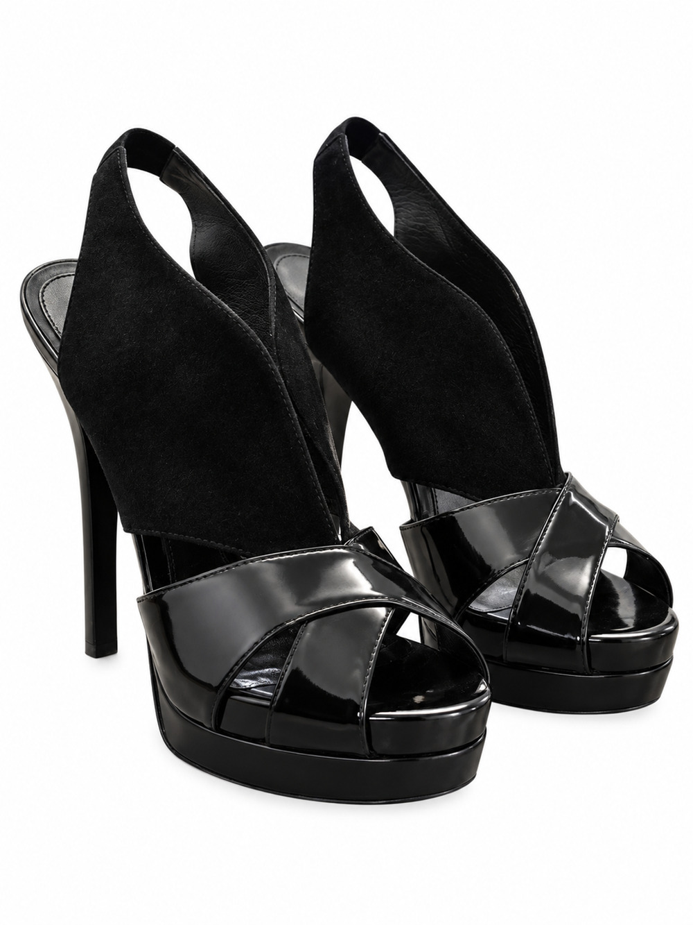 Fendi Women's Heels Size 39 Cindy Black Suede Patent Leather Platform Slingback